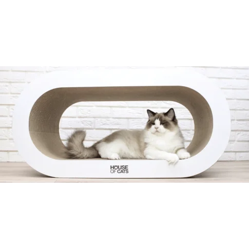 dwupoziomowy owalny drapak dla kota z tektury Bench z białymi detalami eco